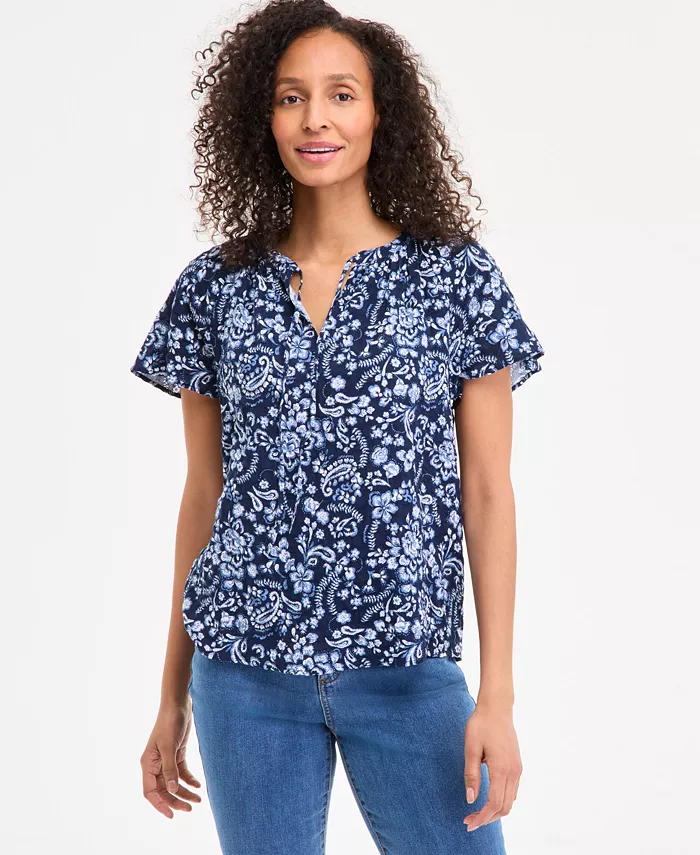 

Миниатюрный топ с рукавами-крылышками и узором Paisley Bloom Style & Co, синий