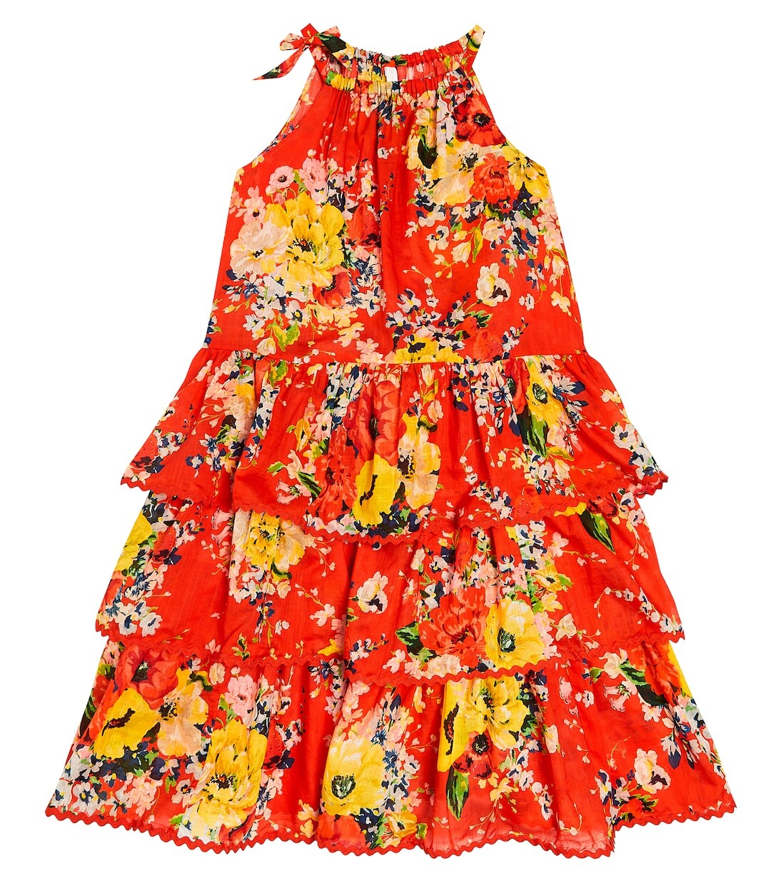 

Легкое многоярусное хлопковое платье с цветочным принтом Zimmermann Kids, красный