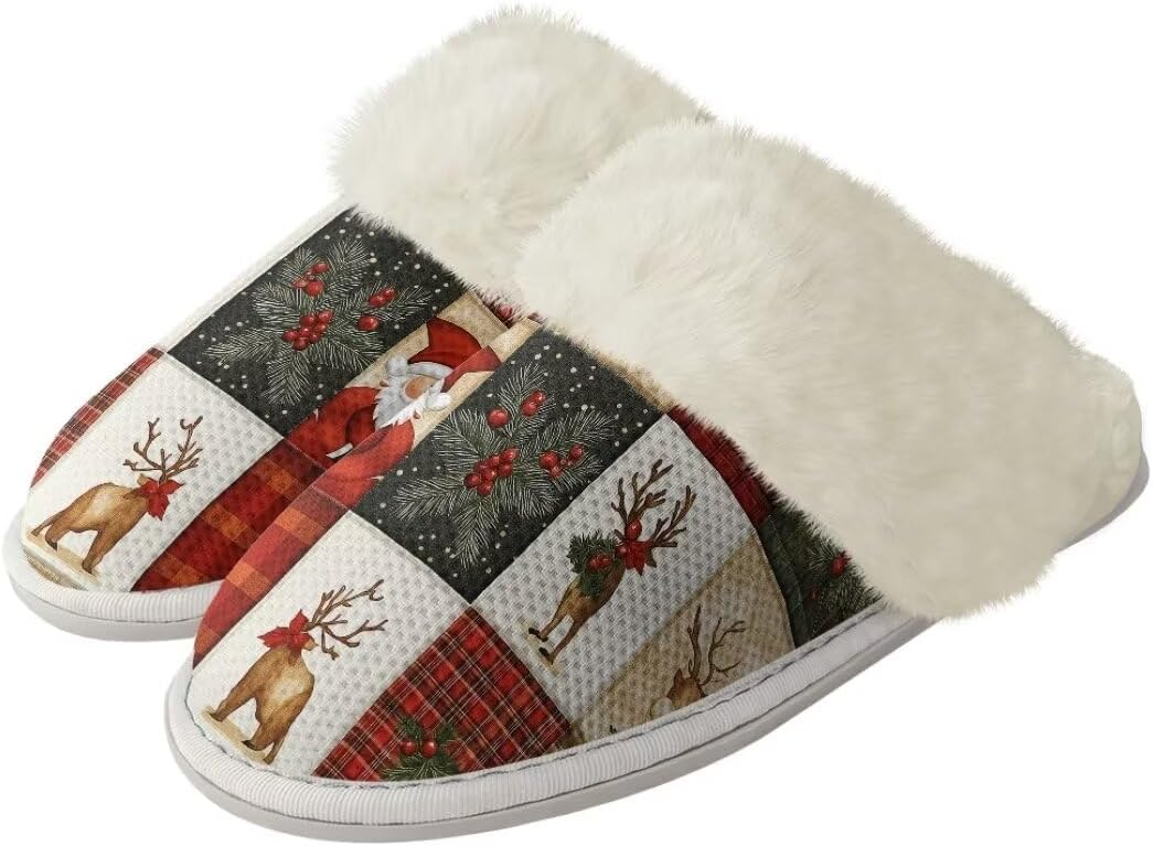 

Рождественские унисекс пушистые тапочки для пары, легкие зимние домашние тапочки с противоскользящей подошвой Xixirimido, Elk
