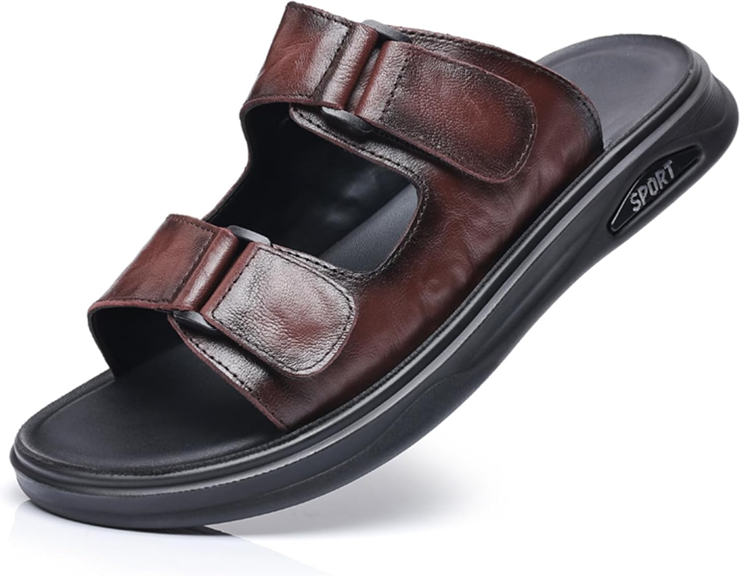 

Мужские сандалии Abborora на открытом воздухе из натуральной кожи с открытым носком для пляжа, коричневый