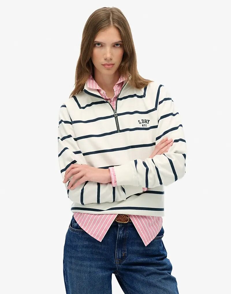 

Спортивные брюки Superdry Athletic Essentials с застежкой-молнией до середины груди в бело-темно-синей полоске