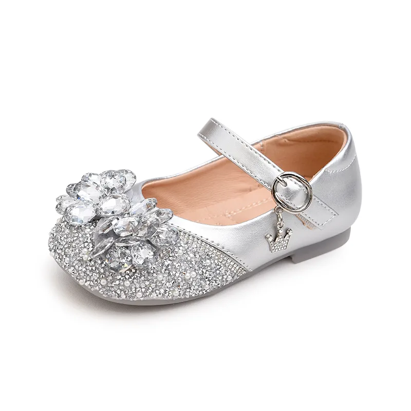 Детские кожаные туфли low top с противоскользящей и износостойкой подошвой BODING, серебро — фото 4