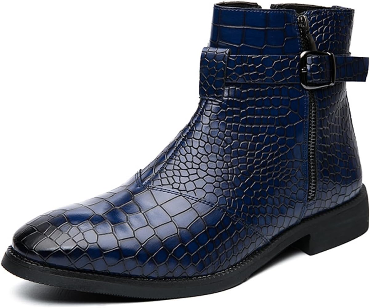 

Мужские кожаные ботинки Chelsea AMAZIDEAL с пряжкой, модные ботинки с боковой молнией на высокой подошве, стильные ботильоны, повседневные противоскользящие мотоциклетные боевые ботинки, синий