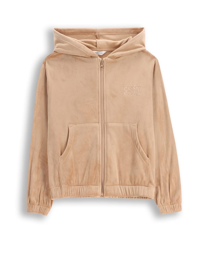 

Велюровая тренировочная куртка на молнии бежевого цвета Coccodrillo