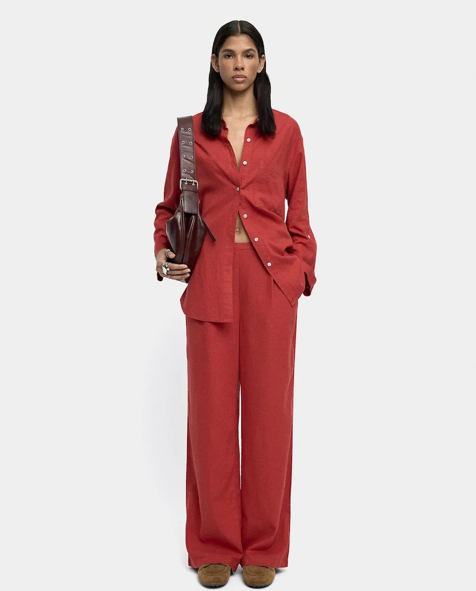 

Прямые брюки для женщин с эластичным поясом из однотонной ткани Parfois, бордовый