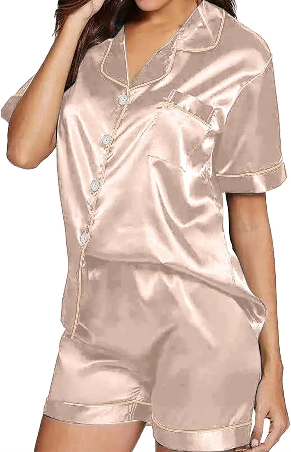 

GOKKILRW шелковые пижамы для женщин, сатиновый комплект, летняя пижама с коротким рукавом и шортами