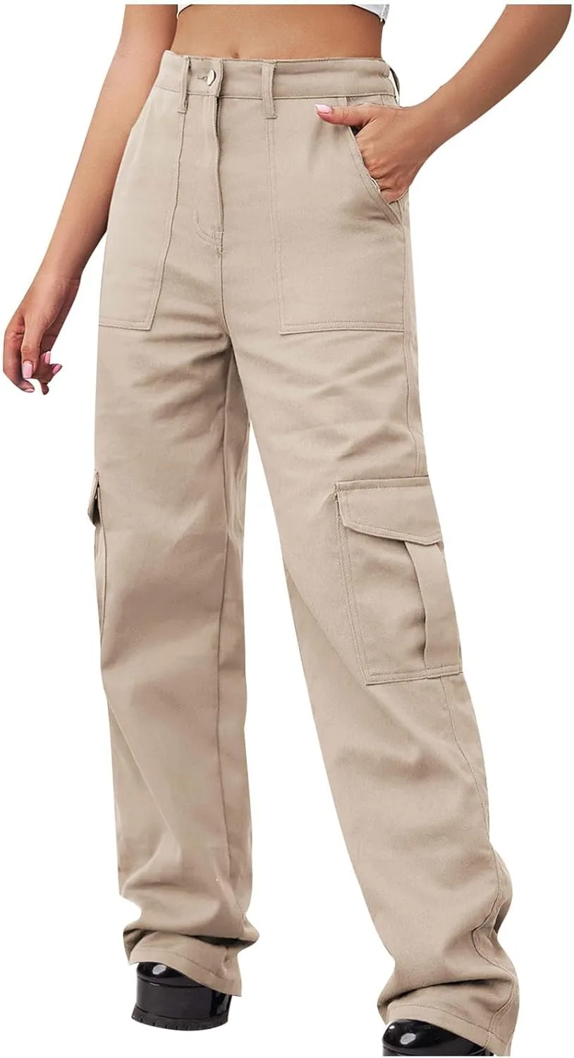 

Женские джинсы карго с высокой талией прямого кроя