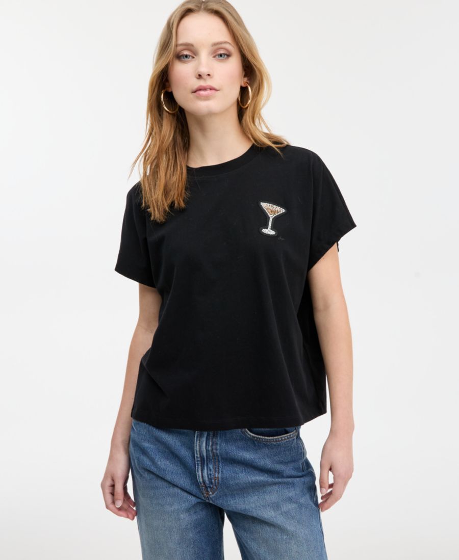 

Женская футболка с коротким рукавом и аппликацией в виде мартини BOSS Orange, Black