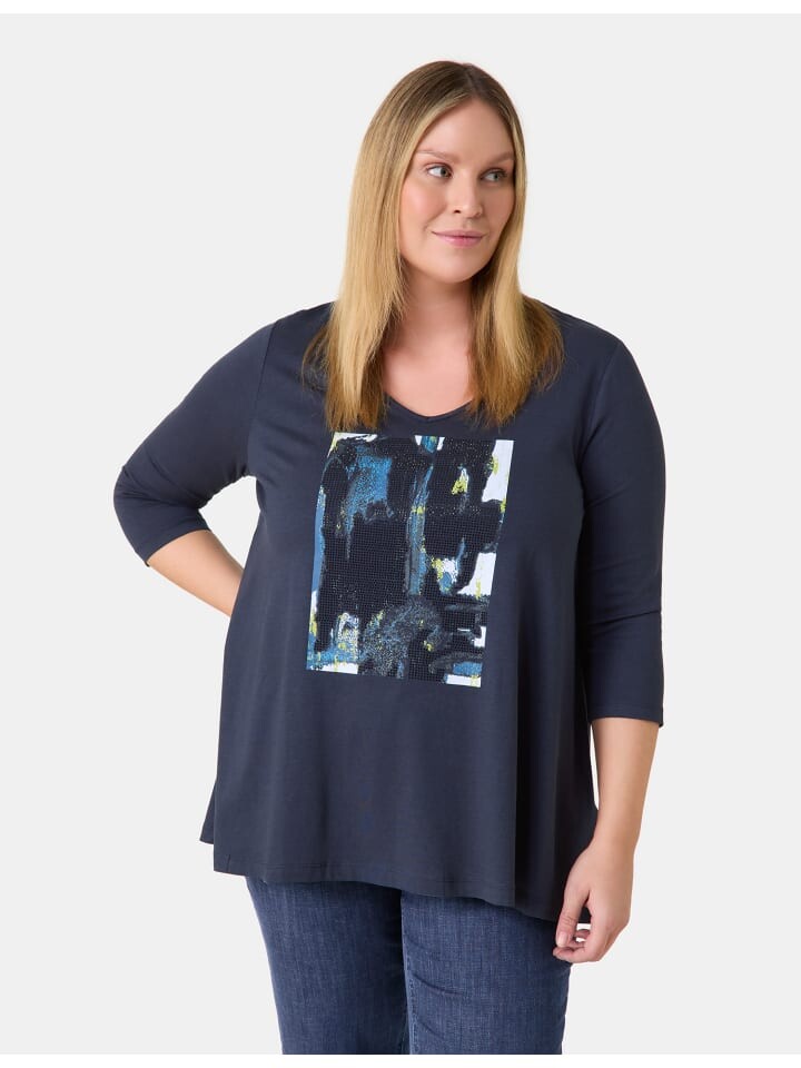 

Футболка SAMOON T-Shirt 3/4 Arm Rundhals, цвет Dark Lake Blue gemustert