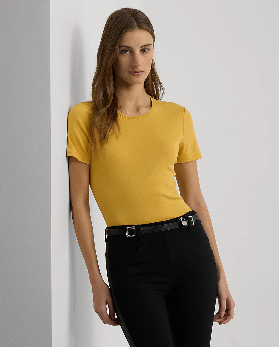 

Хлопковая женская футболка с коротким рукавом Lauren Ralph Lauren, горчичный
