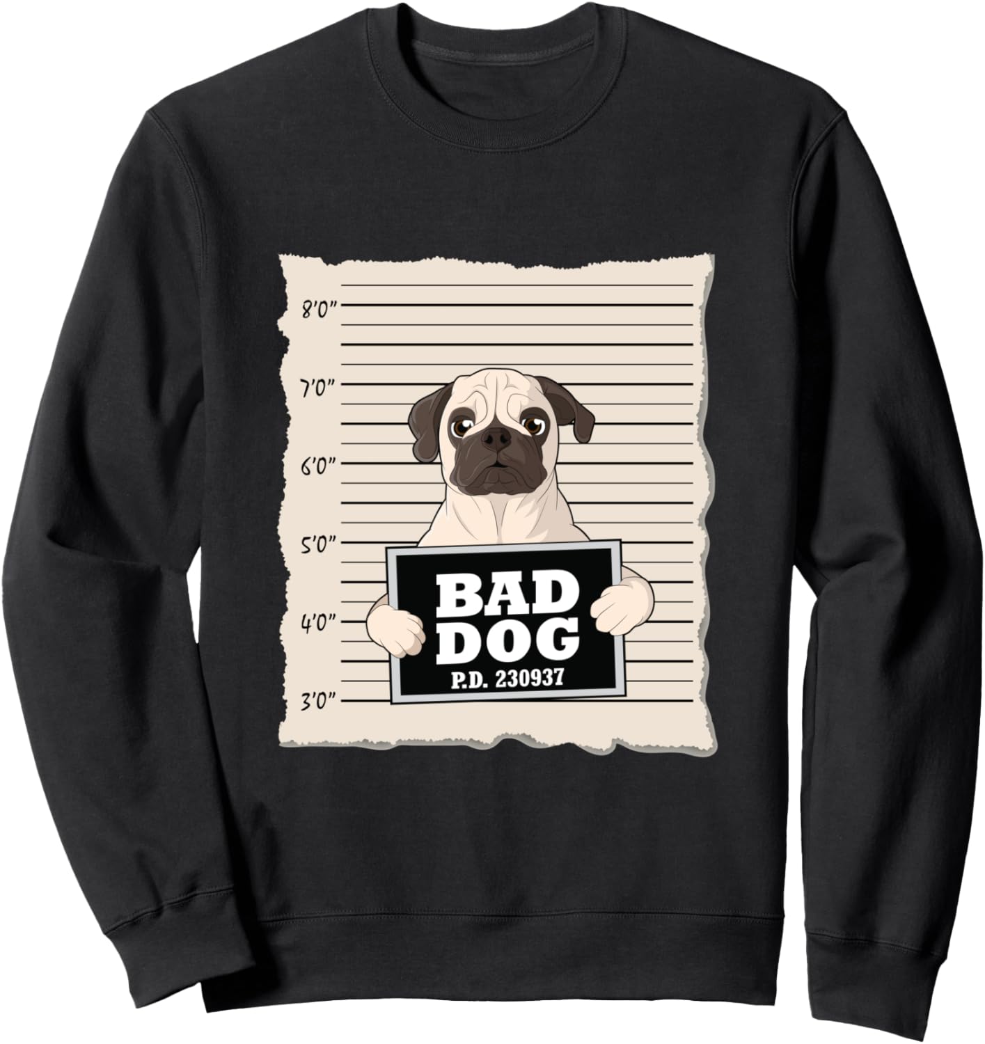 

Толстовка с изображением мопса и надписью «Виновная собака» Bad Dog Mug Shot Pug, черный