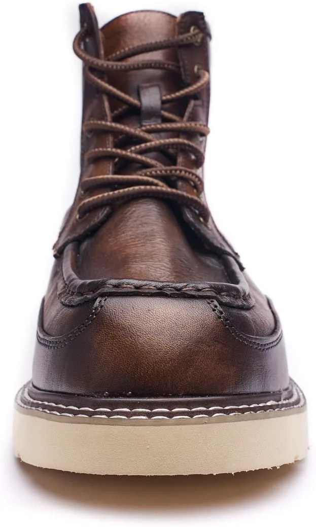 

Ручной работы винтажные высокие мужские рабочие ботинки Specell - ретро стиль и долговечность, мягкий носок, водонепроницаемая повседневная кожа, коричневые, шнуровка, удобный носок-мокасин, коричневый