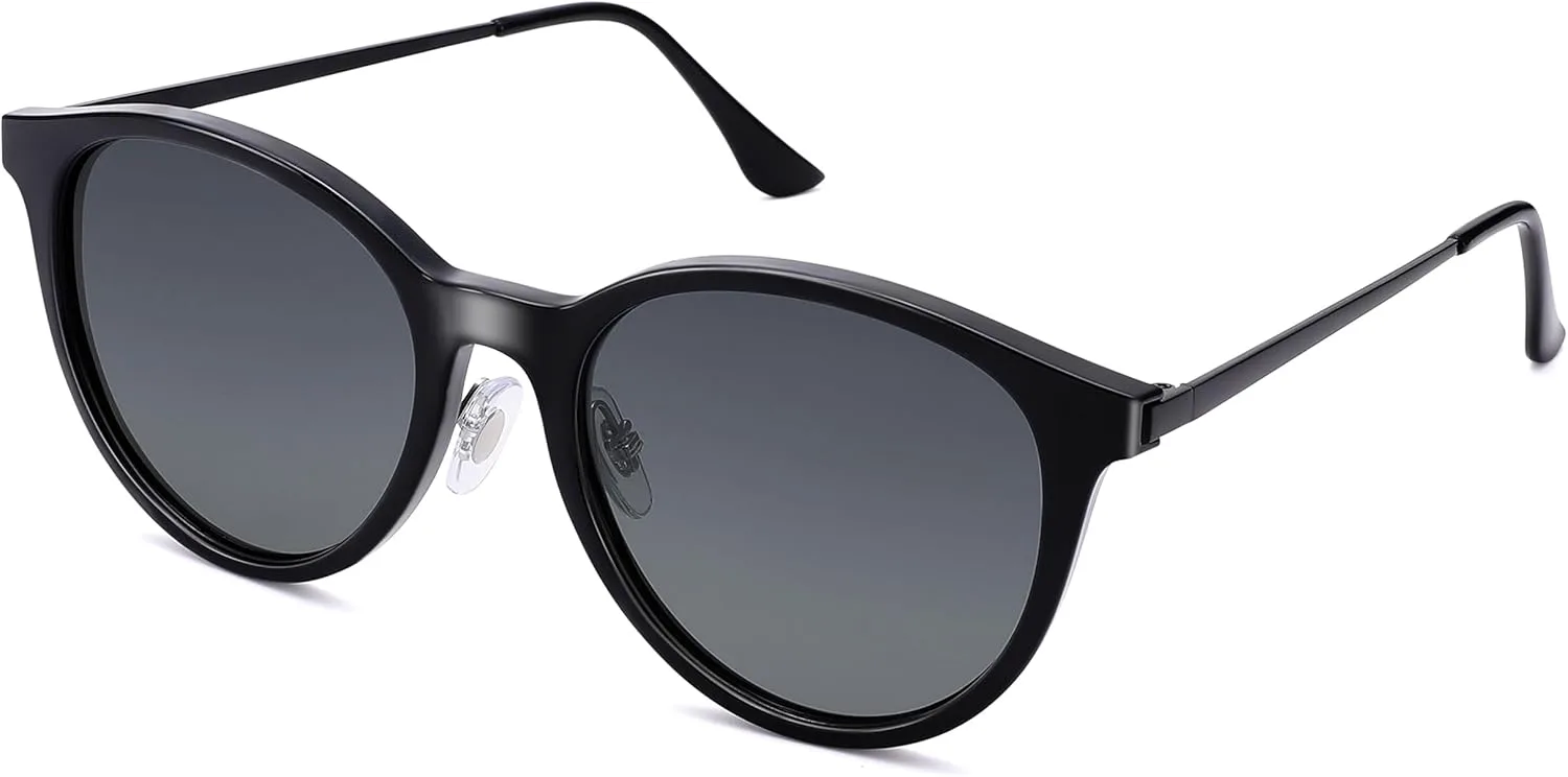 

Поляризованные солнцезащитные очки Bouryo для женщин и мужчин - винтажные круглые солнцезащитные очки - легкие металлические модные очки, A2 Gloss Black/Gradient Gray