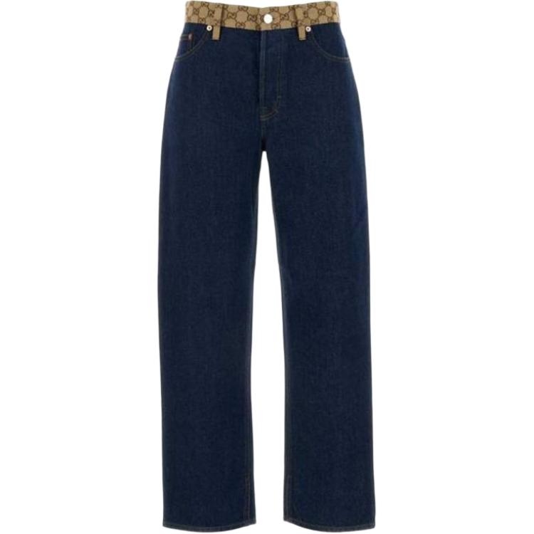 

Джинсы boyfriend с детализацией на поясной резинке с логотипом GUCCI, синий