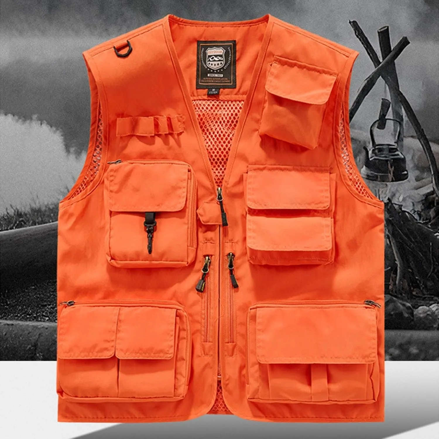 Рыболовные жилеты для мужчин, тактический жилет для сафари, жилет-карго с множеством карманов, легкая безрукавка для походов Generic, оранжевый — фото 4