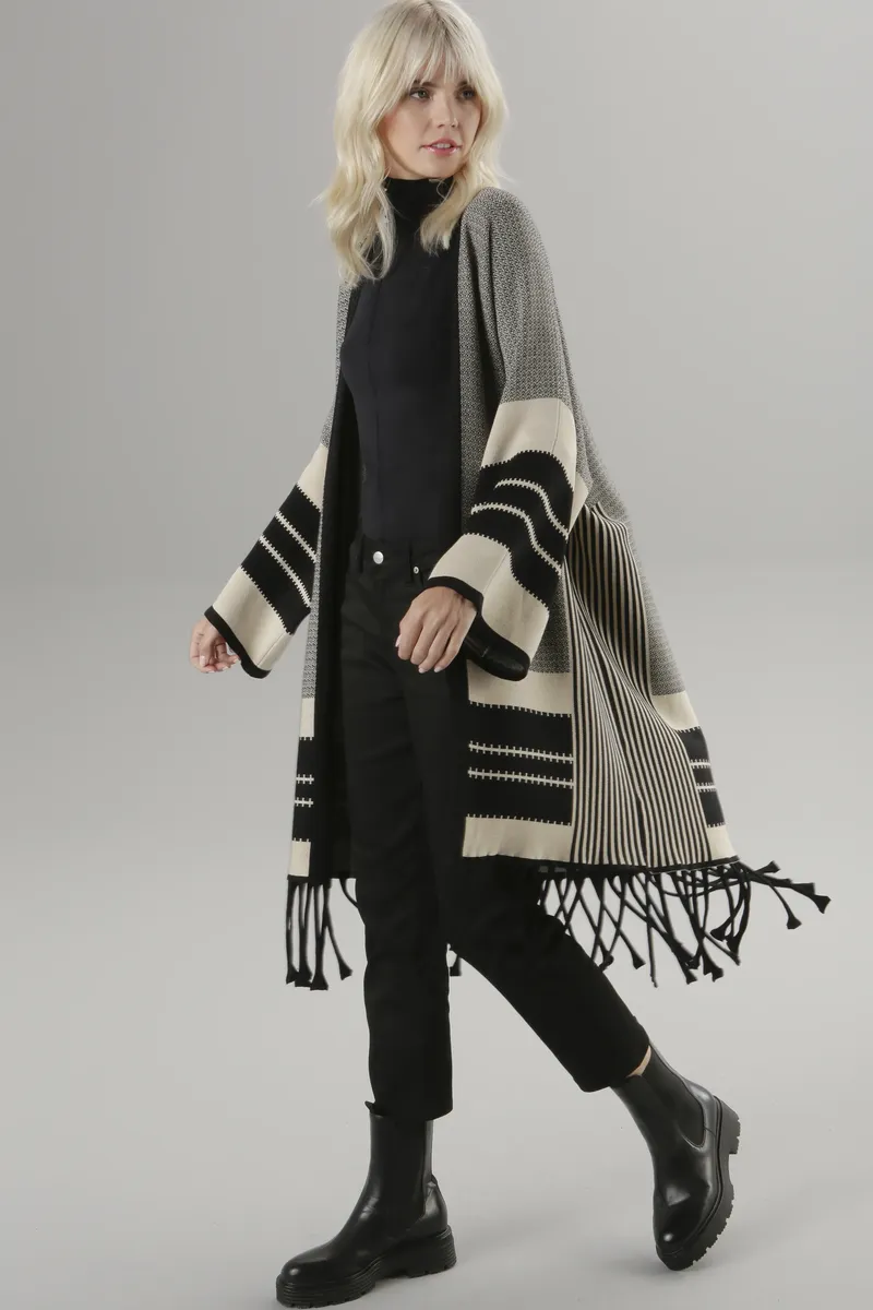 

Кардиган Aniston SELECTED с бахромой по подолу, бежевый