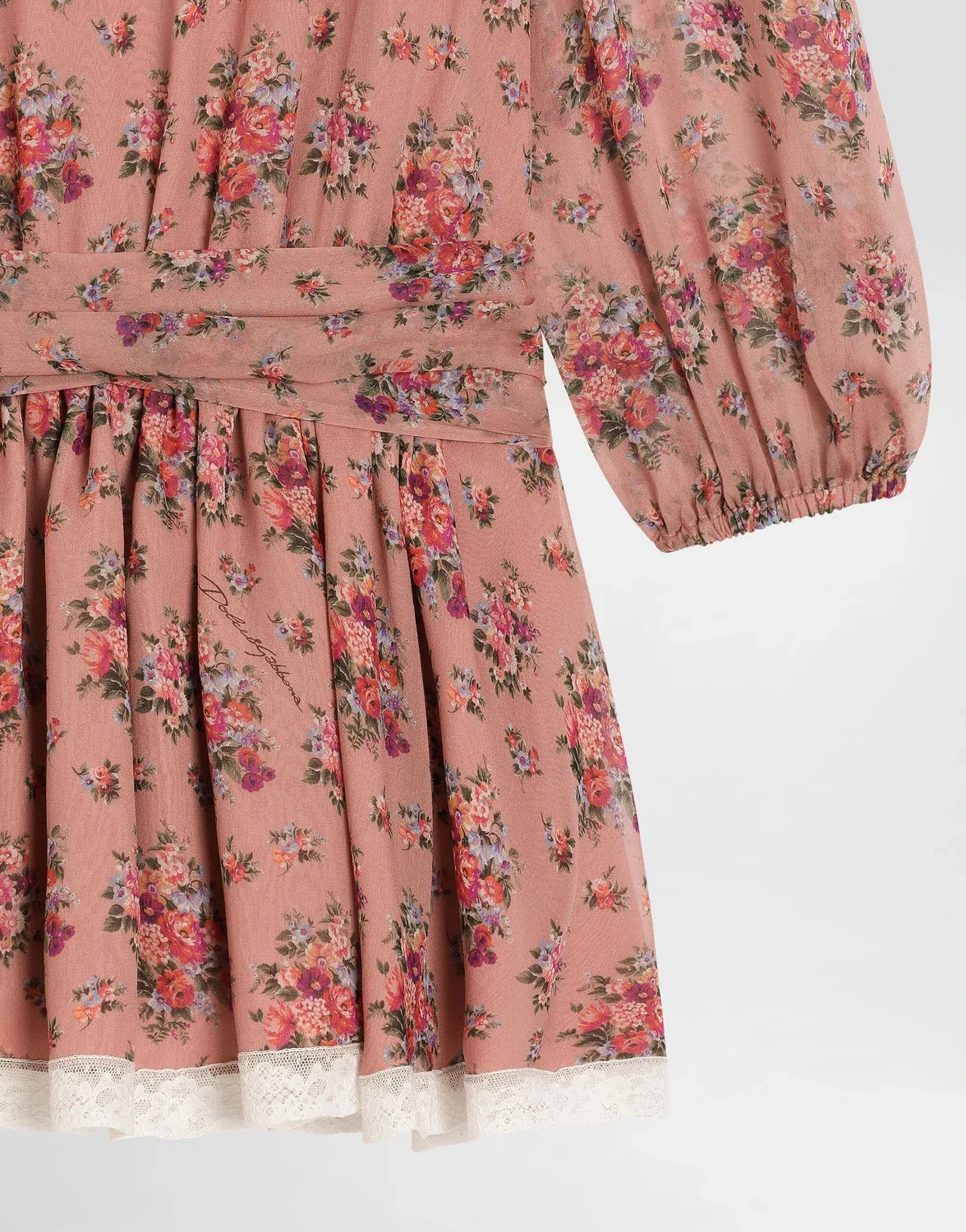 Шифоновое платье с принтом из маленьких букетов цветов DOLCE & GABBANA, бежевый — фото 4
