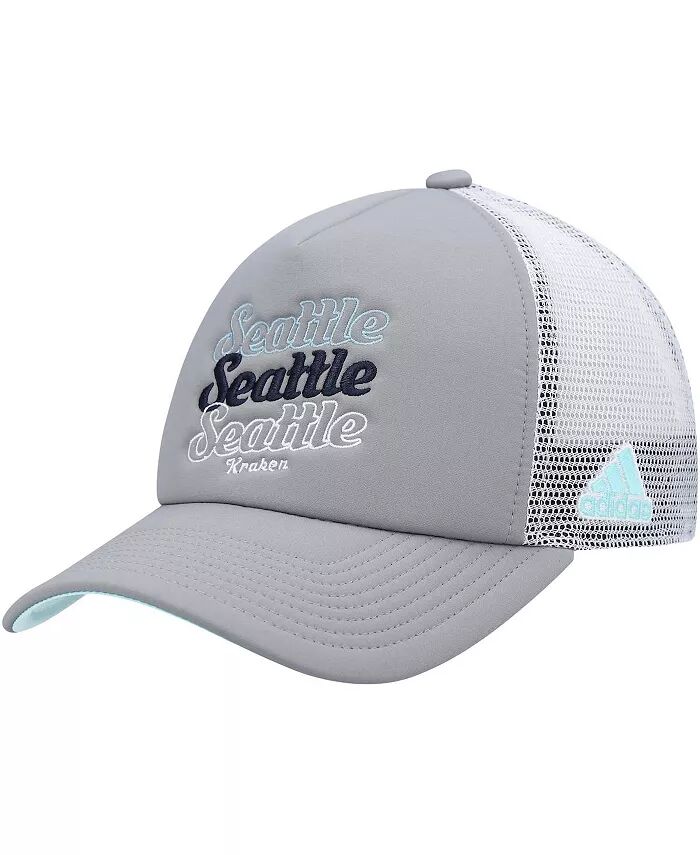 

Женская серо-белая бейсболка Seattle Kraken Foam Trucker Snapback adidas