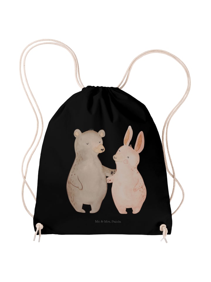 

Mr. & Mrs. Panda Спортивная сумка с изображением медведя и кролика, обнимающих друг друга, без надписи, черного цвета