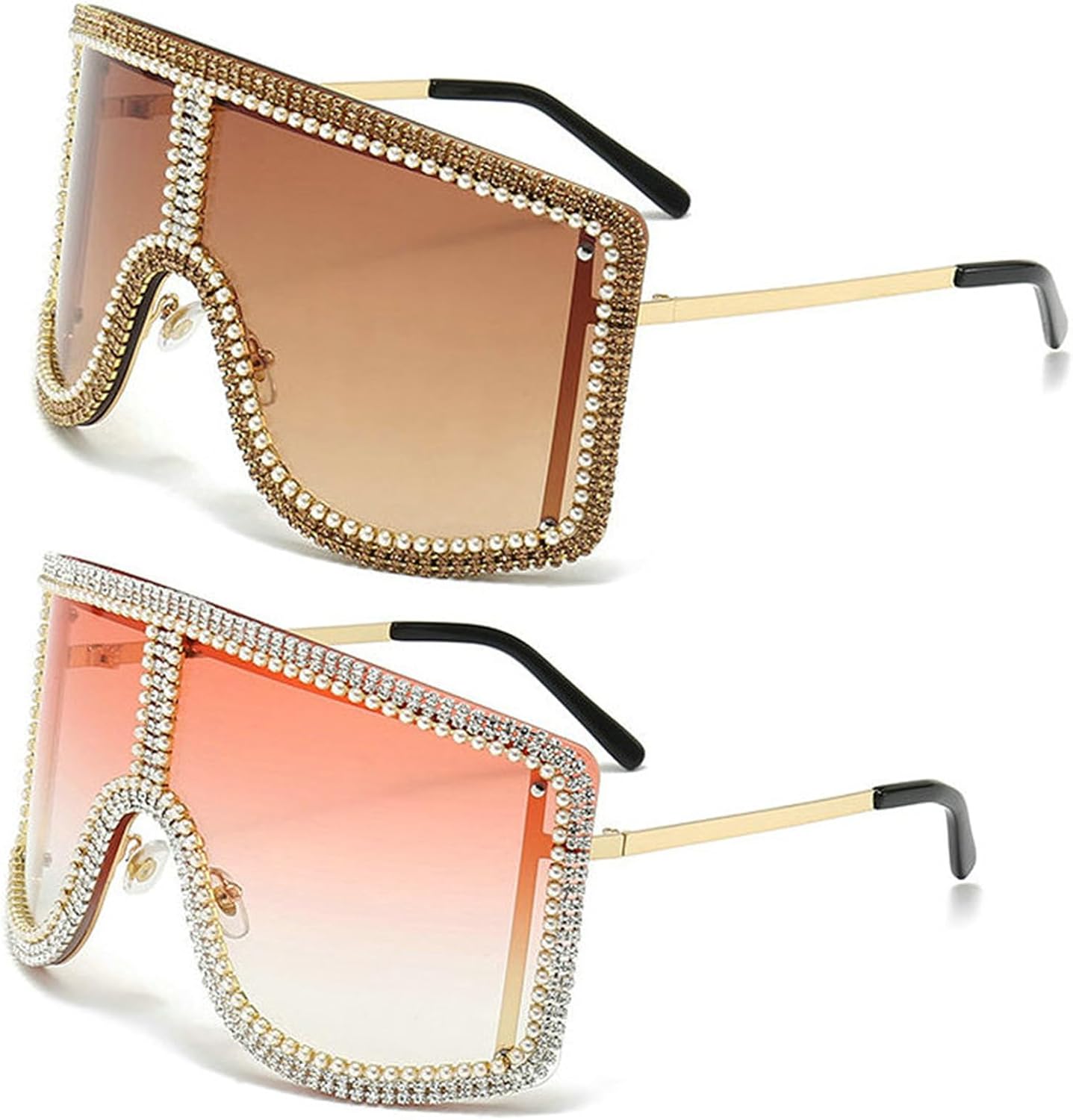 

Солнцезащитные очки Willochra с крупными стразами, женские, 2023 год, роскошные цельные спортивные солнцезащитные очки в стиле Y2K для женщин в стиле панк, 2pcs-pink&brown