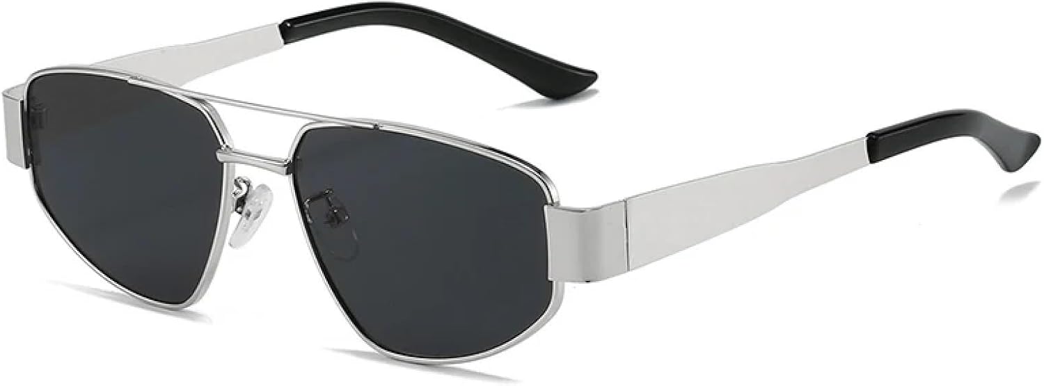 

Ретро металлические солнцезащитные очки «кошачий глаз» с двойной перемычкой, женские, темно-зеленые, с защитой от УФ-излучения UV400, мужские, в стиле панк WNCKSQ, Silver Gray