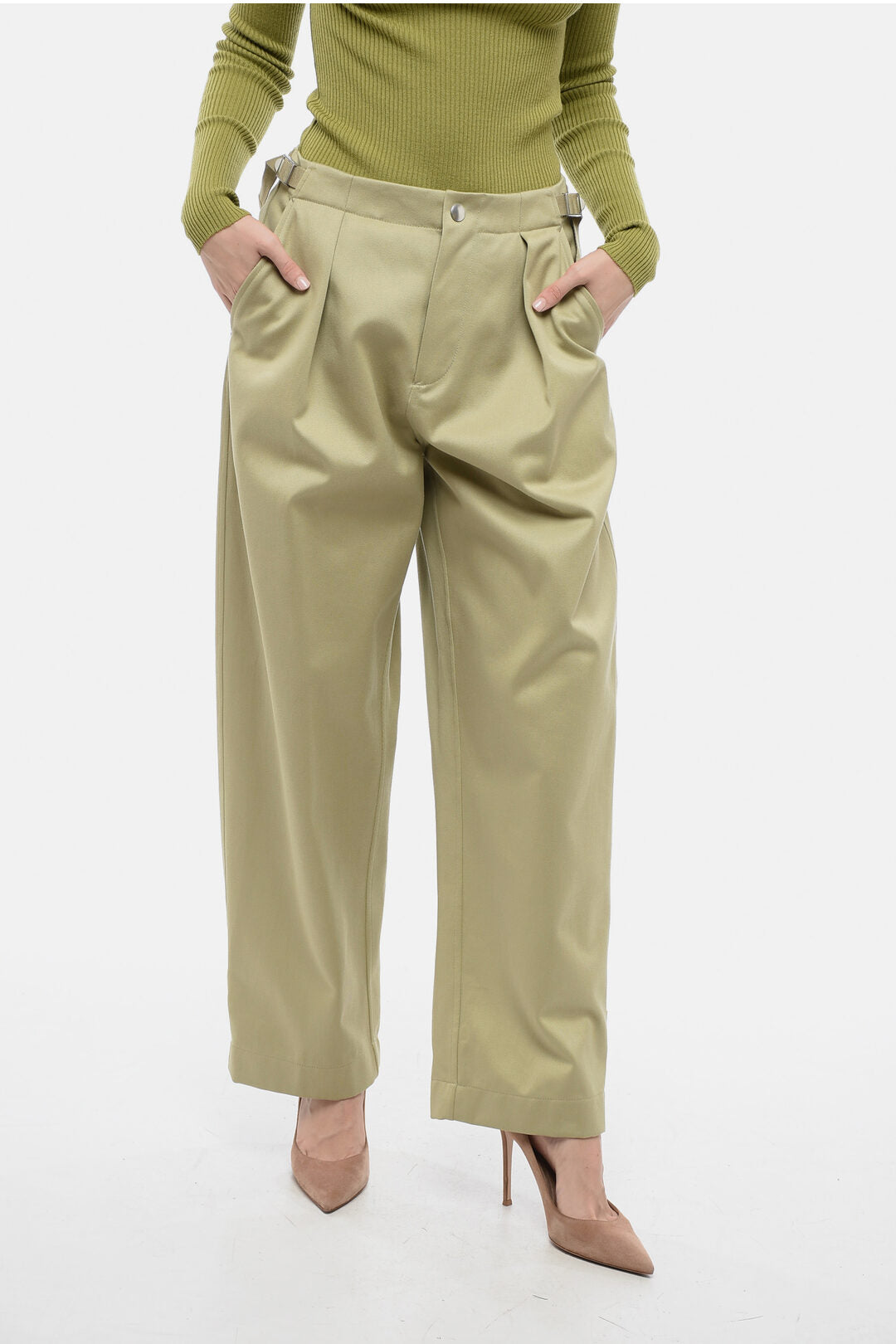 

Плиссированные брюки Burberry Baloon-Fit с поясом-хомутом, бежевый