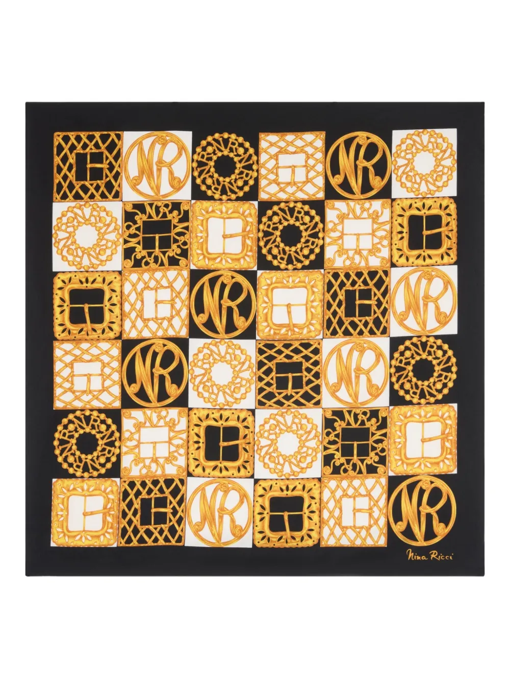 

Шелковый шарф в клетку Nina Ricci, черный