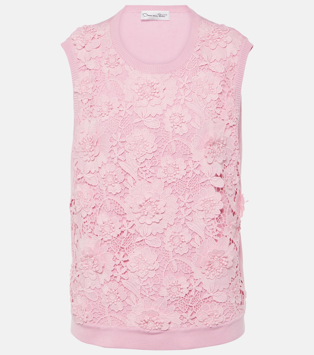 

Топ из смесового шелка с цветочным кружевом Oscar de la Renta, Soft Pink