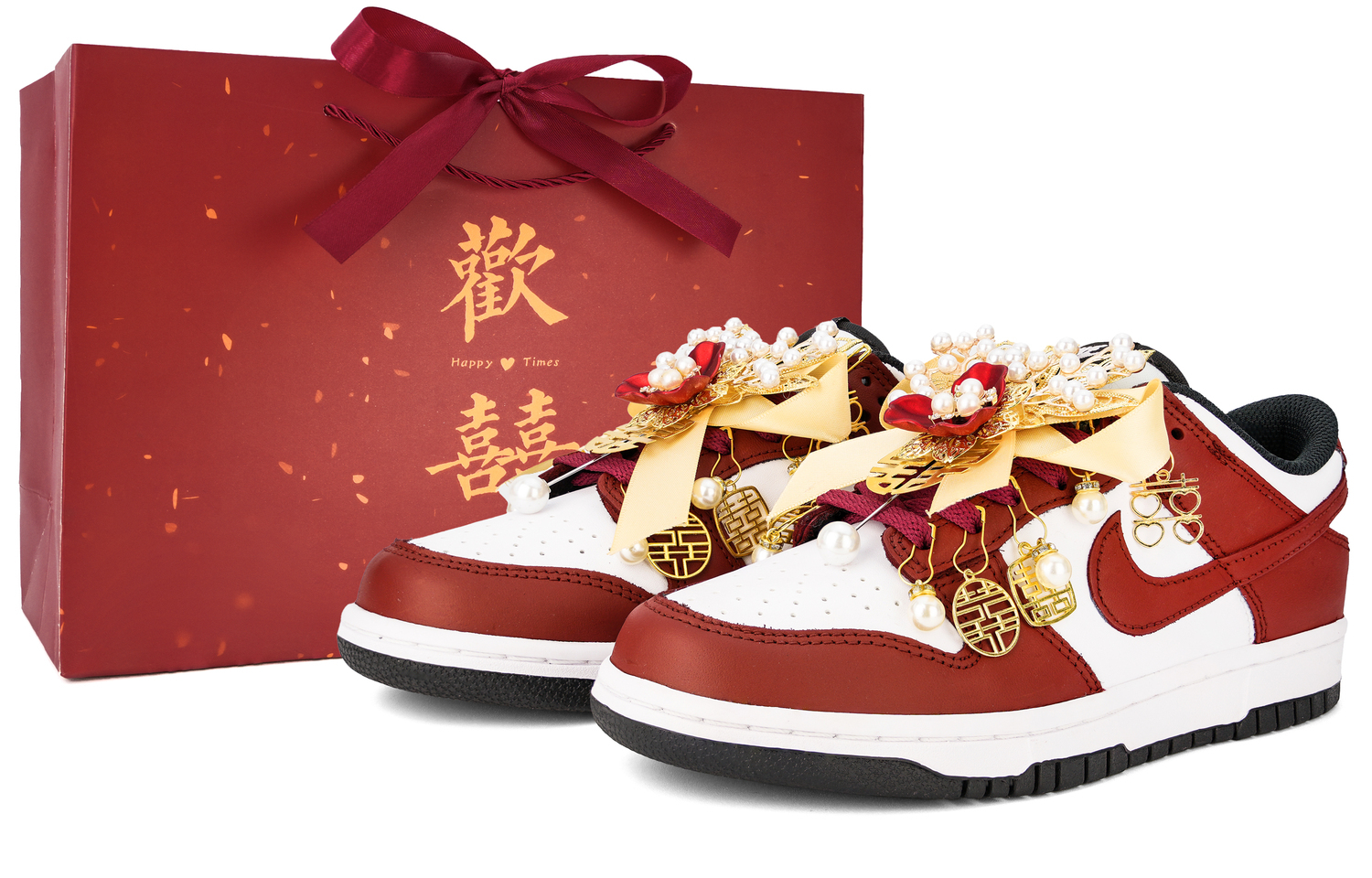 

Nike Туфли Dunk Wedding, Heaven Made Love с амортизацией, низкие кроссовки для скейтбординга унисекс Gold Red