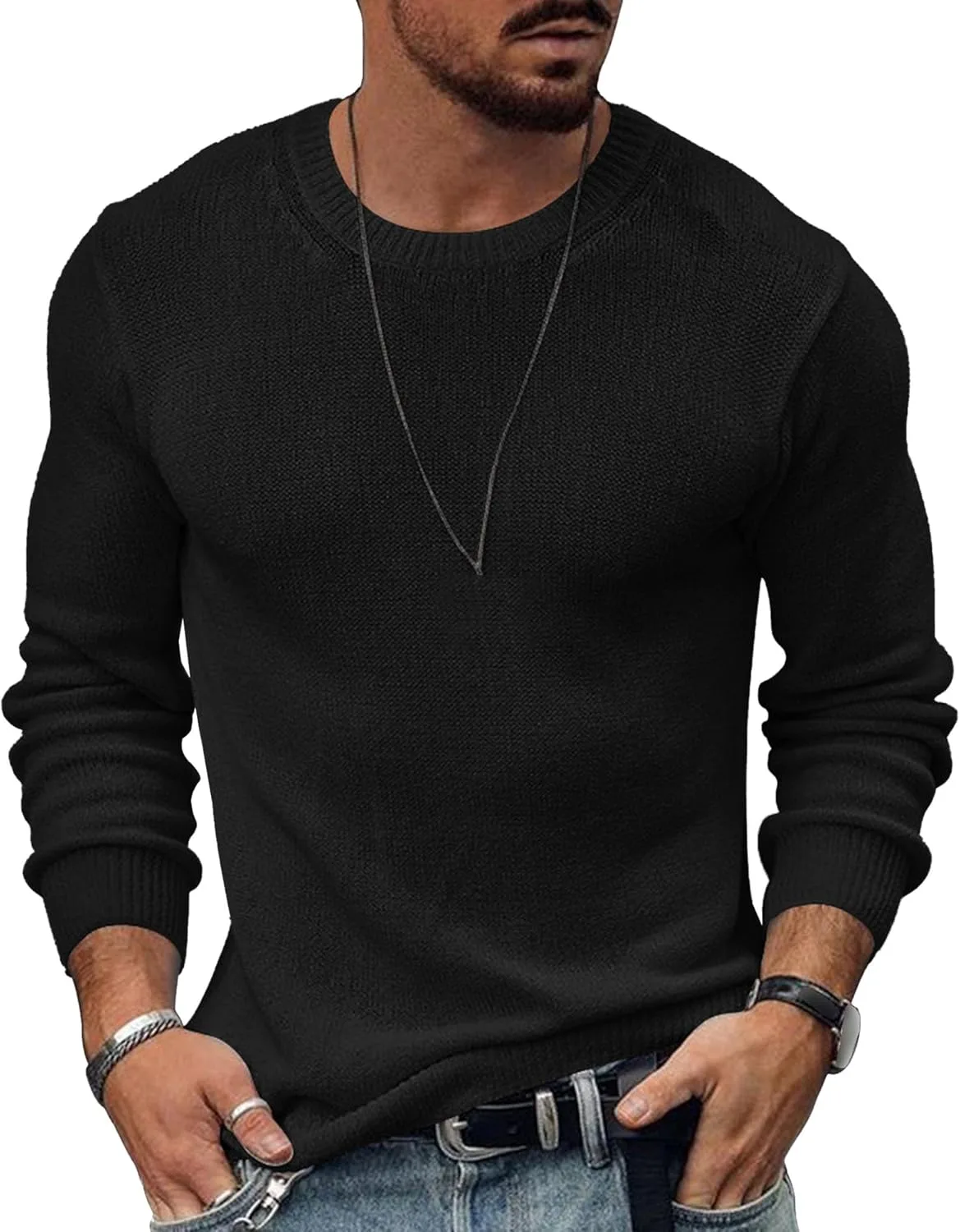 

Мужской классический вязаный свитер с круглым вырезом Gsywaipei