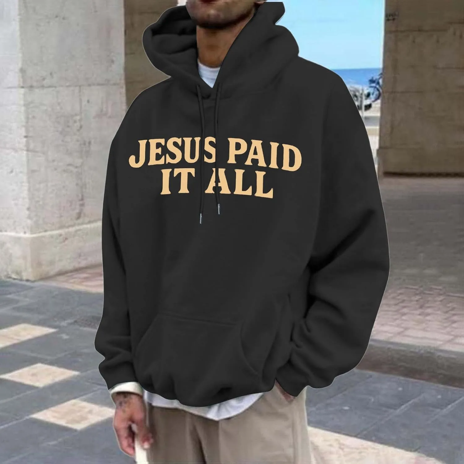 Худи Christian для мужчин, Jesus Paid It All, свободное, повседневное, для осени — фото 2