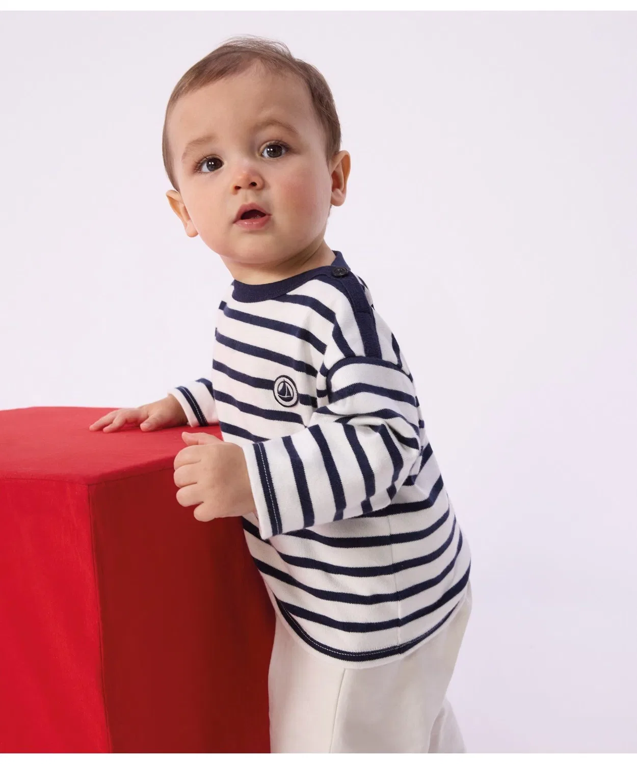 Свитер с длинным рукавом в полоску, Petit Bateau, 100% хлопок, белый с тёмно-синим — фото 4