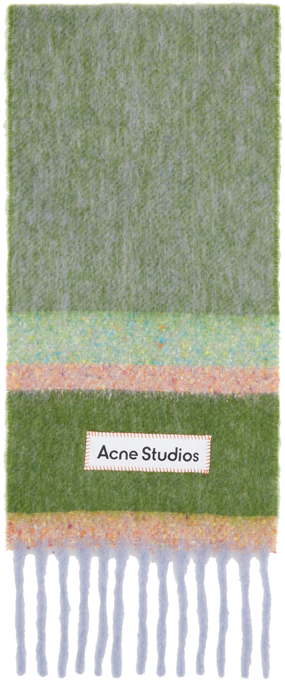 

Зеленый шарф с бахромой и логотипом Acne Studios
