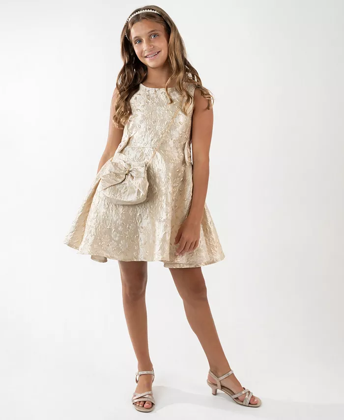 

Детский комплект для девочек 7-16 лет: безрукавное платье из парчи и поясная сумка Rare Editions, слоновая кость/кремовый