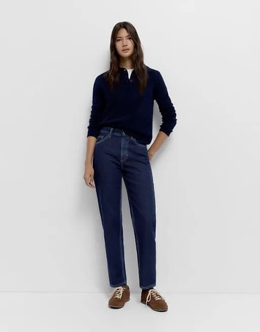 

Темно-синие джинсы с завышенной талией Pull&Bear Petite