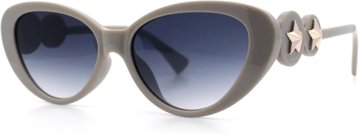 

SA106 Женские солнцезащитные очки в стиле «кошачий глаз» с декоративными элементами в виде звезд и драгоценных камней на дужках. Пластиковые, модные, Grey - Smoke