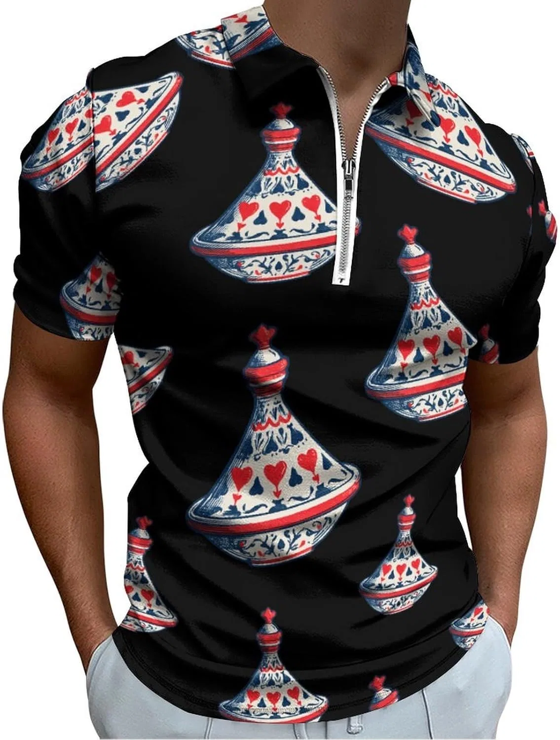 Мужская polo рубашка с коротким рукавом, полузастежка на молнии, спортивная, Slim Fit