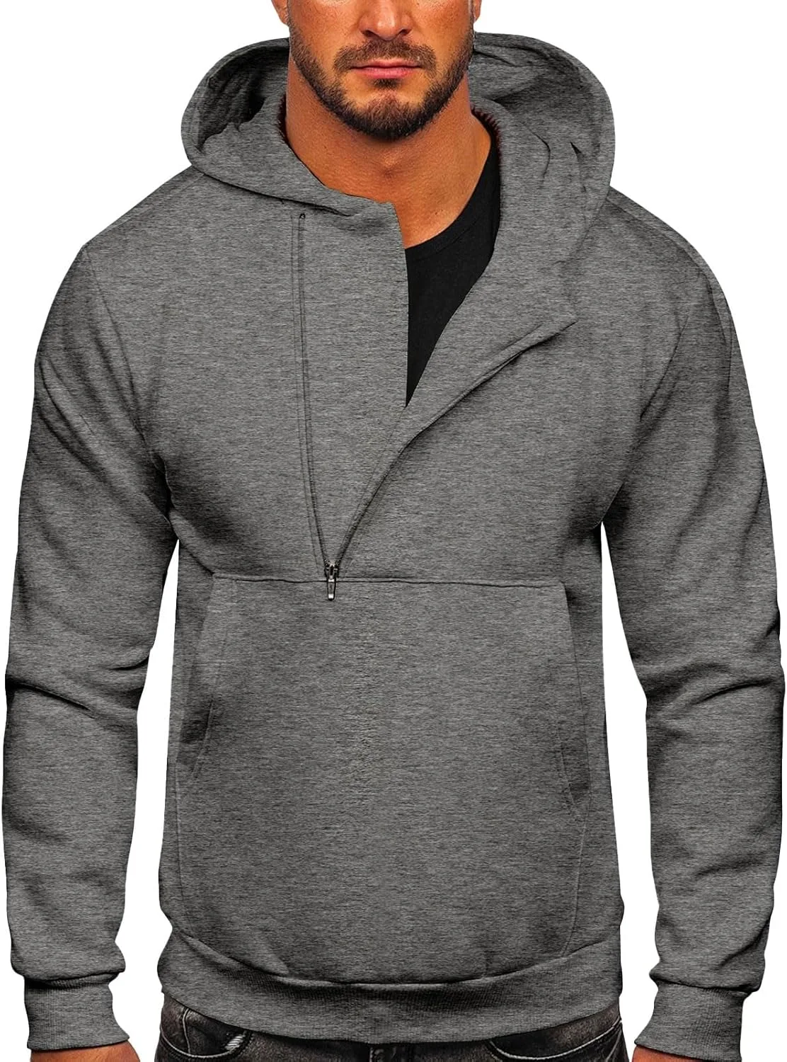 

Полузип худи для мужчин slim fit с карманом