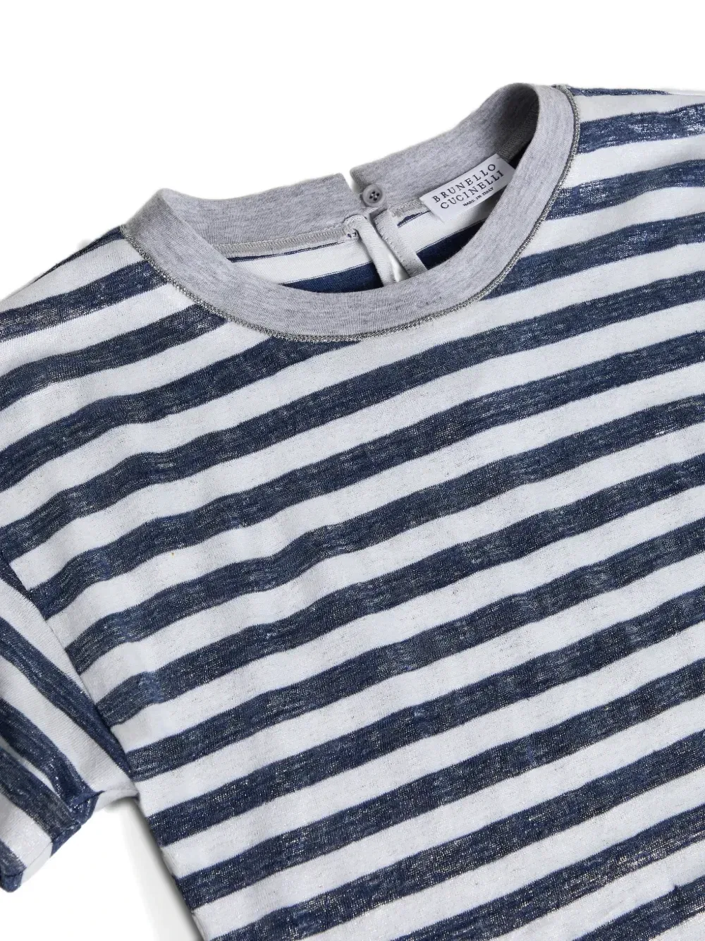 Полосатая футболка из ткани ламе Brunello Cucinelli Kids, синий — фото 3