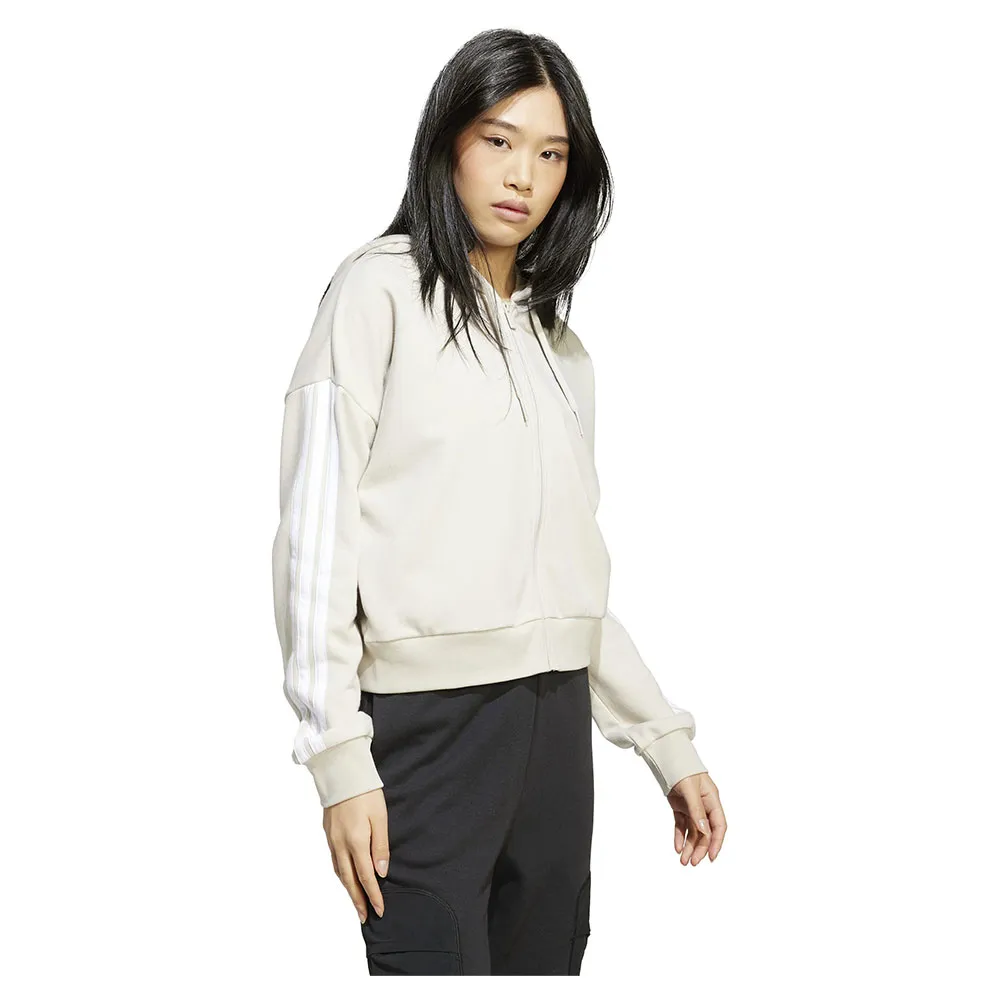 Толстовка adidas Essentials 3 Stripes French Terry full zip, бежевый — фото 3