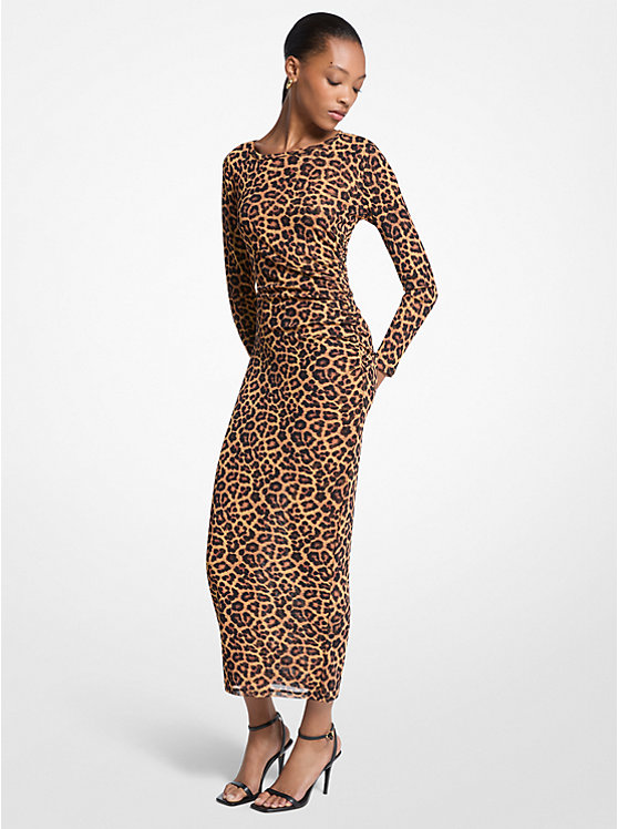 

Миди-платье из нейлоновой сетки с леопардовым принтом Michael Kors, Butterscotch