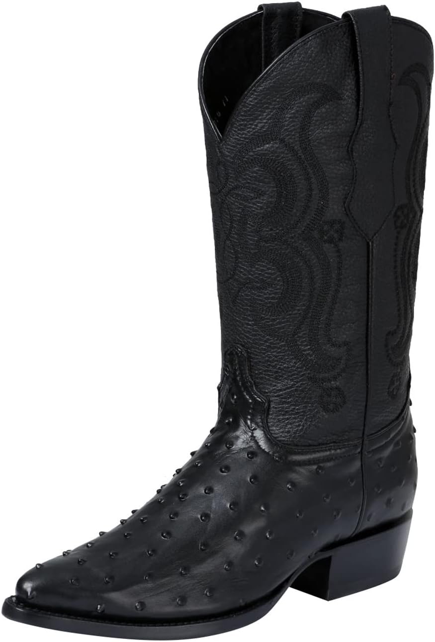 

Мужские ковбойские вестерн-бутсы с принтом страуса из натуральной кожи с заостренным носком El Seor de los Cielos Generic, черный