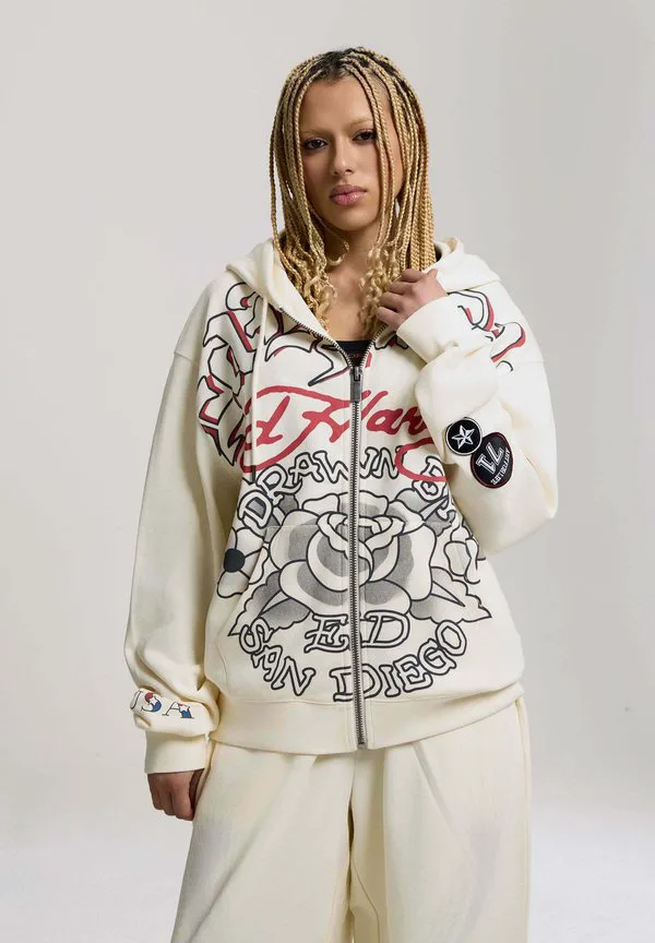 

Толстовка на молнии с готическими розами Ed Hardy, Ecru, Розовый, Толстовка на молнии с готическими розами Ed Hardy, Ecru