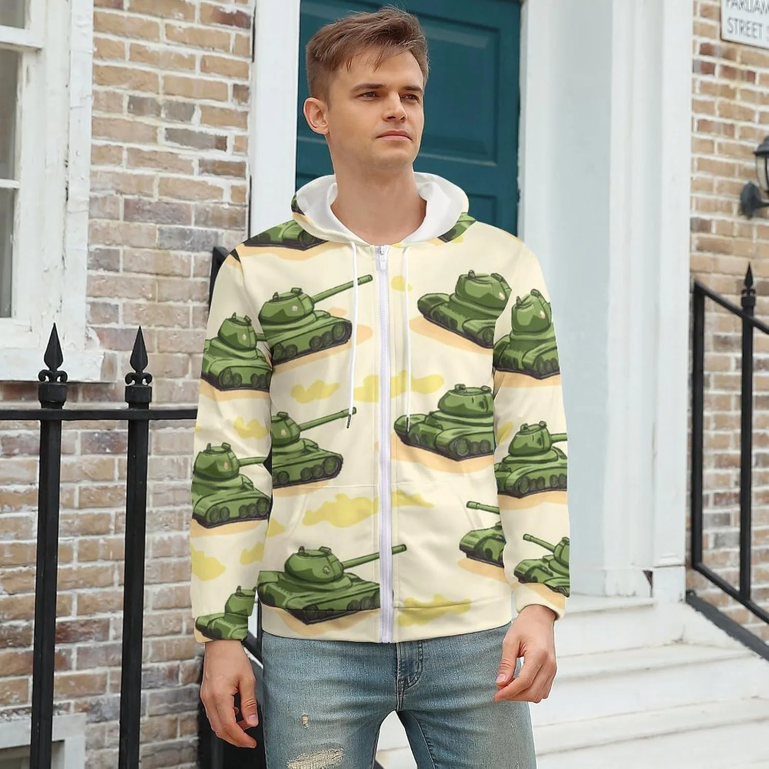 Худи мужское на молнии, легкое, стиль Army Green — фото 3