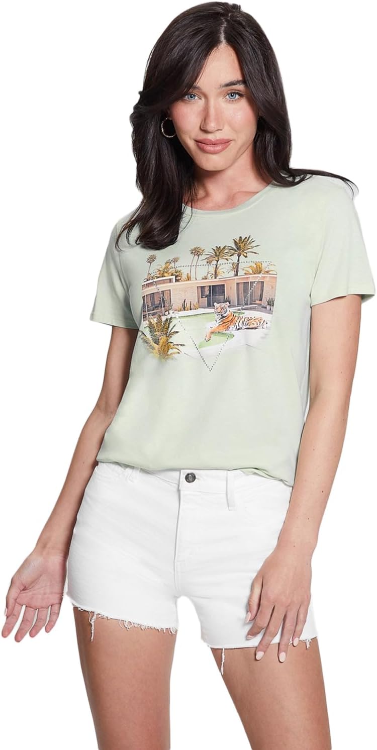 

GUESS Женская футболка Eco Short Sleeve Poolside Tiger Easy Tee, Soft Mint, Зеленый, GUESS Женская футболка Eco Short Sleeve Poolside Tiger Easy Tee, Soft Mint