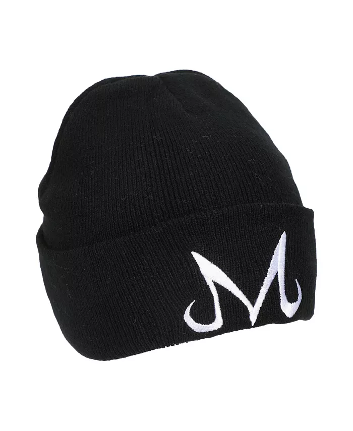 

Мужская шапка-бини черная с рельефной вязкой из акрила и вышивкой символа Маджин Dragon Ball Z