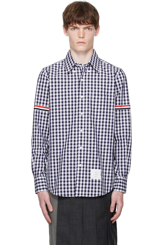 

Рубашка с манжетой в клетку из поплина Thom Browne, синий