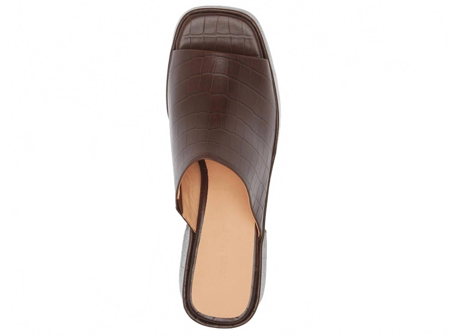 Women's Helia Peep Toe Platform Slide In Brown Embossed Croco CHOCOLAT BLU — фото 4