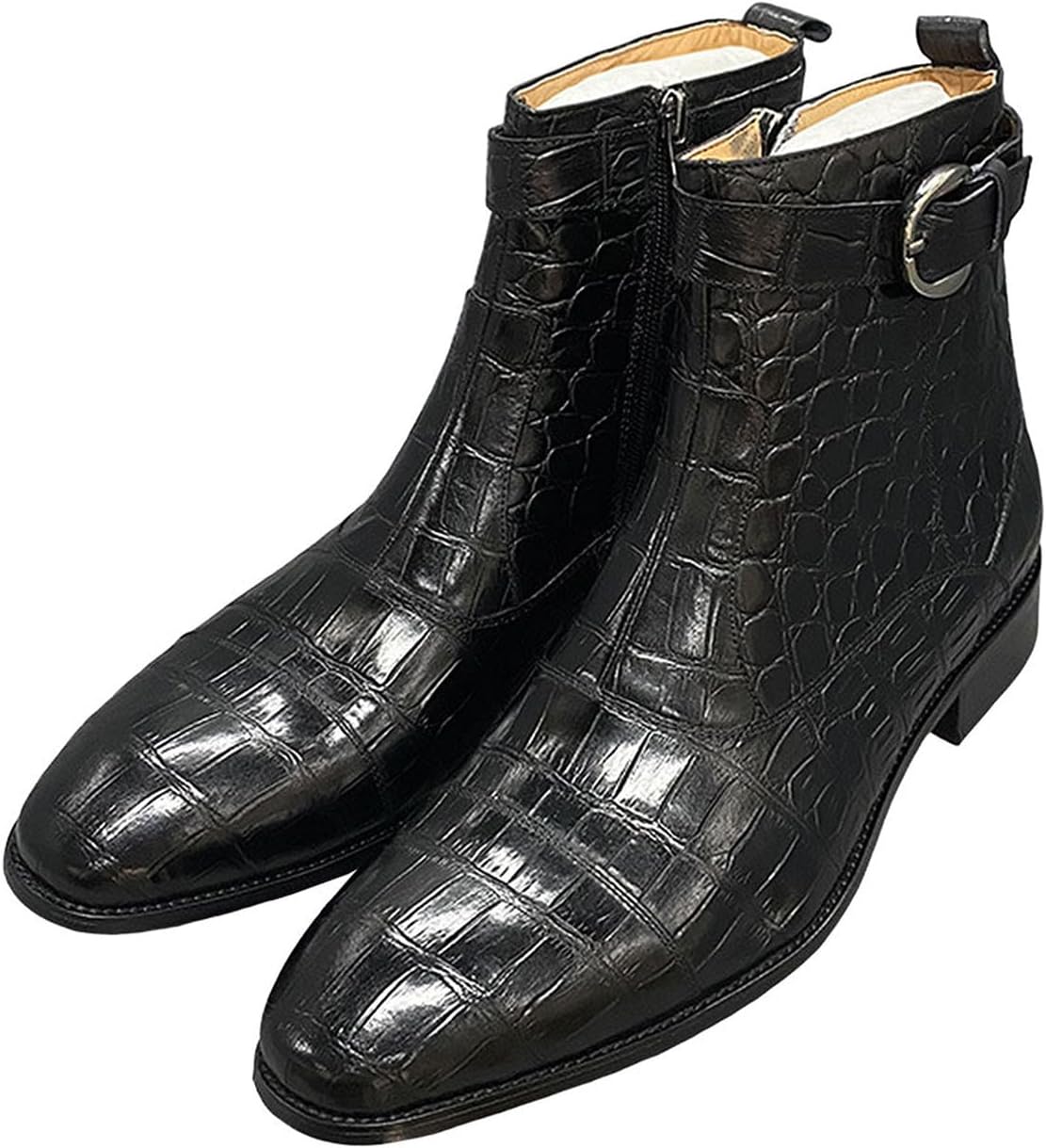 

Мужские кожаные ботинки Santimon с тиснением под крокодила, джодпур на щиколотке, с боковой молнией и ремешком с пряжкой для деловых встреч, свадеб, вечеринок и ночных выходов, черный