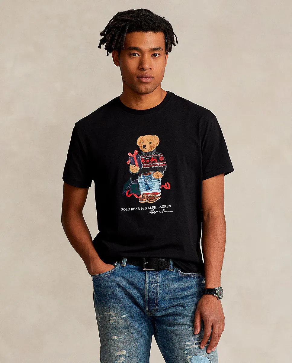 

Мужская хлопковая футболка с мишкой-поло Polo Ralph Lauren, черный